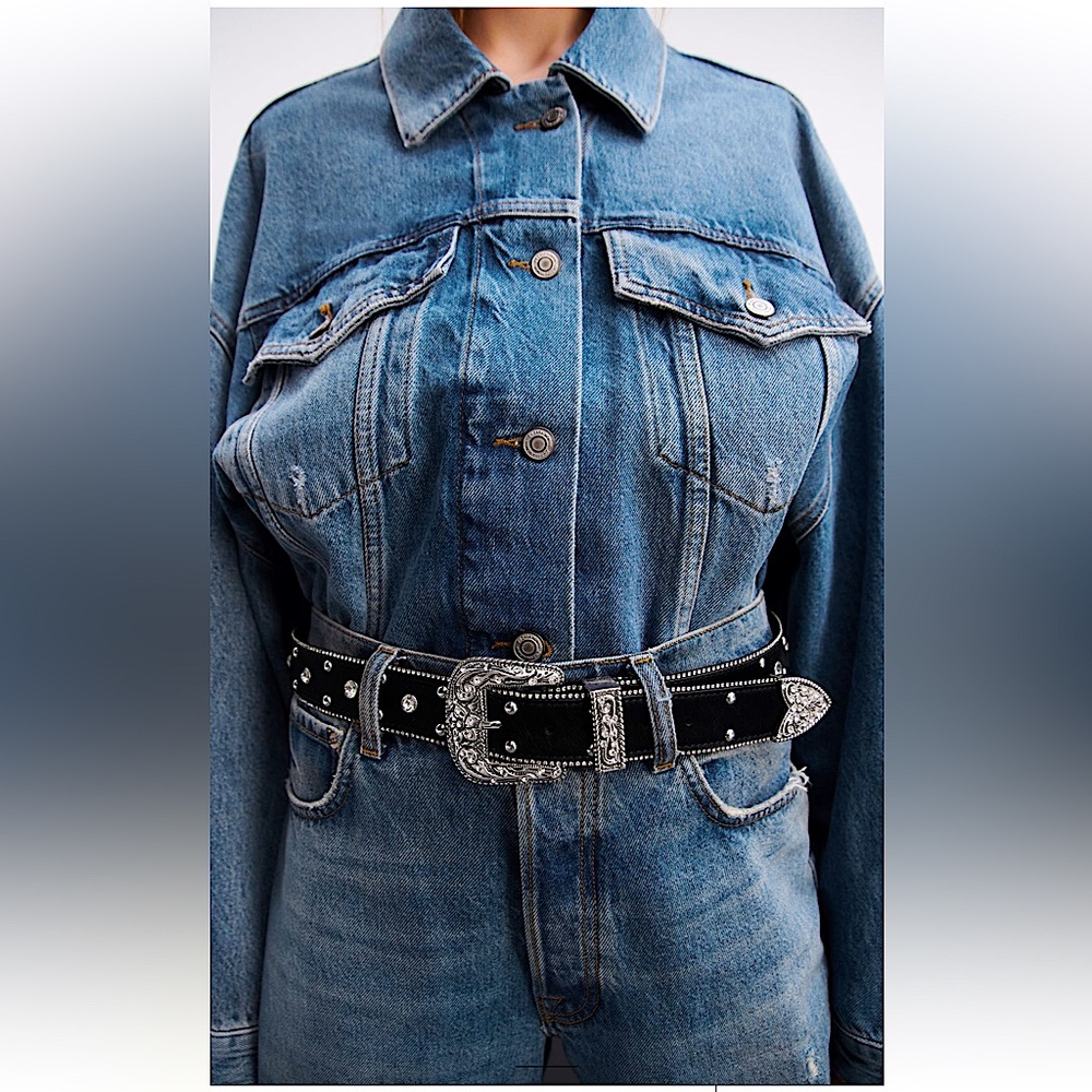 ZARA Limited Edition Rhinestone Leather Belt